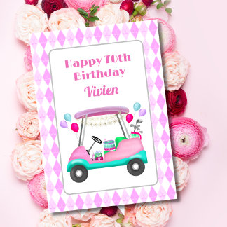Happy 70th  Women's Golf Party Cart Birthday   Card