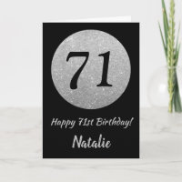 Happy 71st Birthday Black and Silver Glitter Card