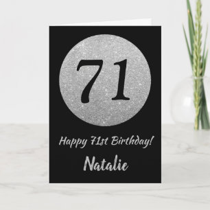 Happy 71st Birthday Black and Silver Glitter Card
