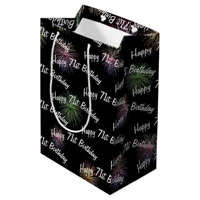 Happy 71st Birthday fireworks on black Medium Gift Bag (Back Angled)