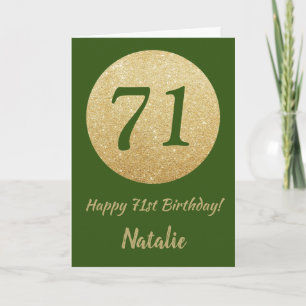 Happy 71st Birthday Green and Gold Glitter Card
