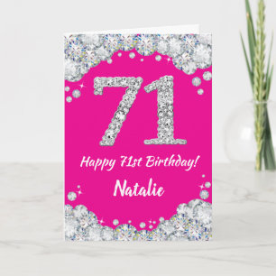 Happy 71st Birthday Hot Pink and Silver Glitter Card