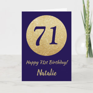 Happy 71st Birthday Navy Blue and Gold Glitter Card