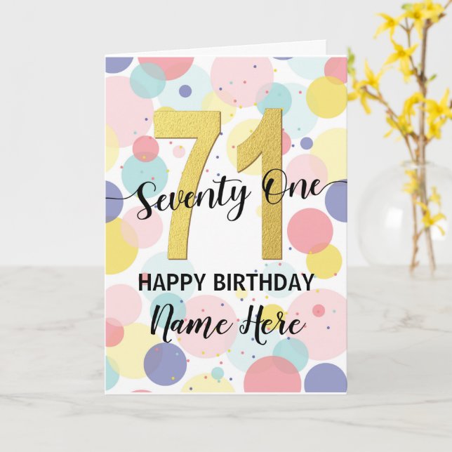 Happy 71st Birthday Pastel Rainbow and Gold Girl Card (Yellow Flower)