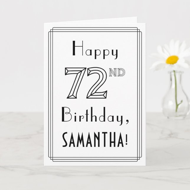 Happy 72nd Birthday, Art Deco Style w/ Custom Name Card (Small Plant)
