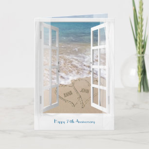 Happy 74th Anniversary open beach window Card