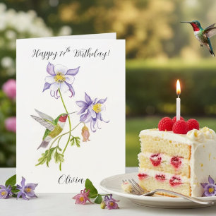 Happy 74th  Birthday Columbine with Hummingbird Card