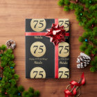 Happy 75th Birthday Black and Gold Glitter