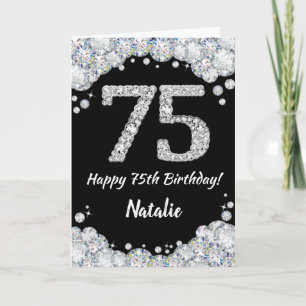Happy 75th Birthday Black and Silver Glitter Card