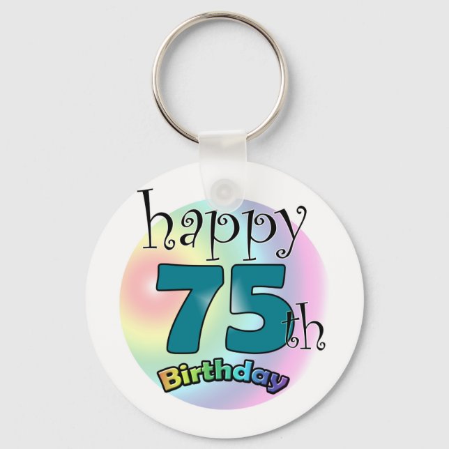 Happy 75th Birthday (blauw) Key Ring (Front)