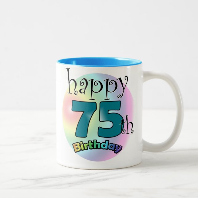 Happy 75th Birthday (Blue) Two-Tone Coffee Mug (Right)