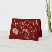 Happy 75th Birthday Name Gold Text Burgundy