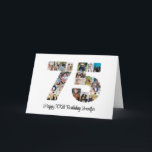 Happy 75th Birthday Number 75 Custom Photo Collage Card<br><div class="desc">Mark seventy five years of wonderful memories and adventures with this captivating 75th Birthday Number Photo Collage. This customisable template is the perfect blend of creativity and sentiment, allowing you to create a truly memorable gift for your loved one's special day. Capture the essence of incredible years in a single...</div>