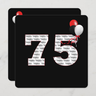 Happy 75th Birthday On Black Invitation