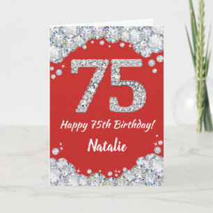 Happy 75th Birthday Red and Silver Glitter Card