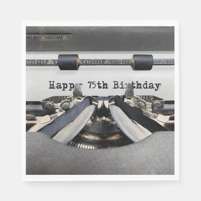 Happy 75th Birthday Retro Typewriter Napkin (Front)