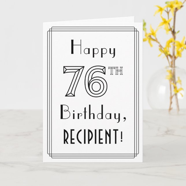 Happy 76th Birthday, Art Deco Style w/ Custom Name Card (Yellow Flower)