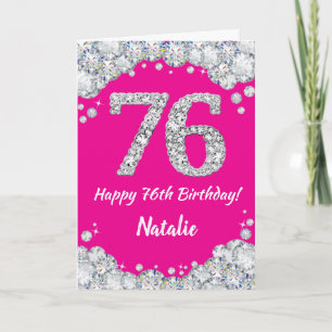 Happy 76th Birthday Hot Pink and Silver Glitter Card