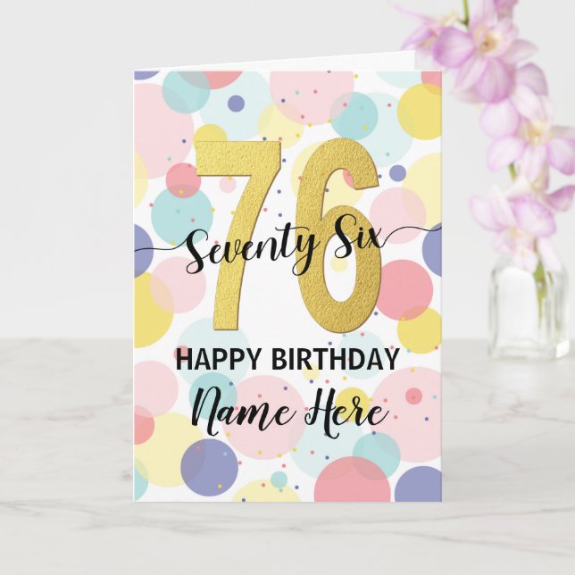 Happy 76th Birthday Pastel Rainbow Gold Woman Card (Orchid)