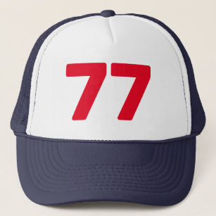 Happy 77th Birthday party trucker hat with age