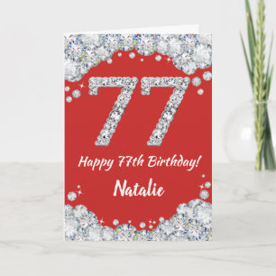 Happy 77th Birthday Red and Silver Glitter Card