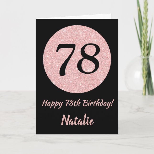 Happy 78th Birthday Black and Rose Pink Gold Card (Front)