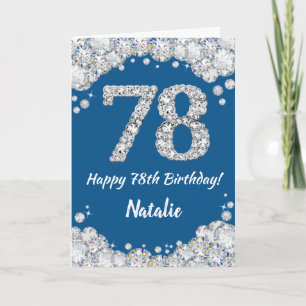 Happy 78th Birthday Blue and Silver Glitter Card