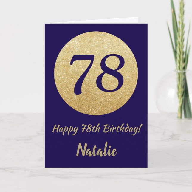 Happy 78th Birthday Navy Blue and Gold Glitter Card (Front)