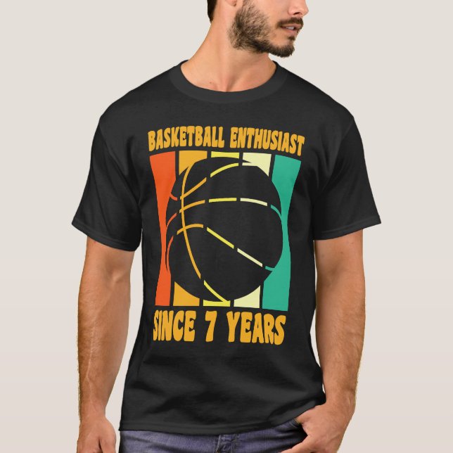 Happy 7 Birthday 7 Year Old Retro Basketball 7th B T-Shirt (Front)