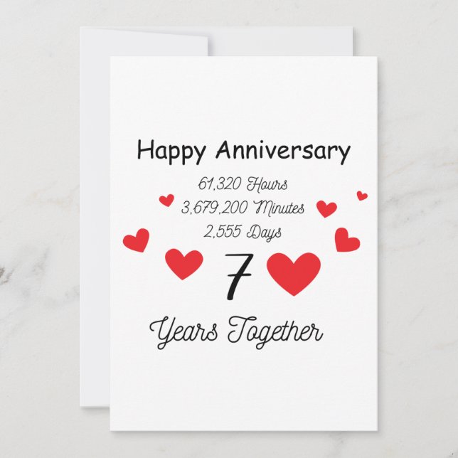 Happy 7th Anniversary – 7 Years Together  Invitation (Front)