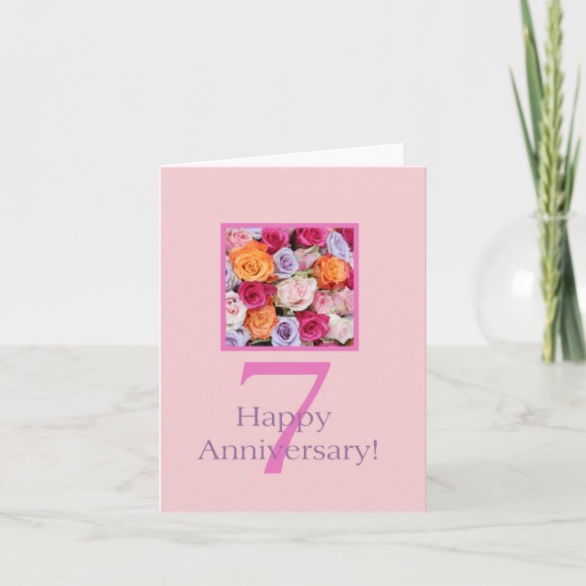 Happy 7th Anniversary roses Card (Front)