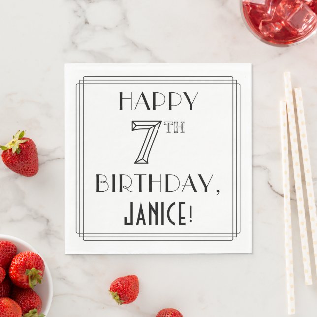 HAPPY 7TH BIRTHDAY; Art Deco Style; Custom Name Napkin (Insitu)