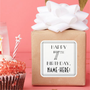 HAPPY 7TH BIRTHDAY, Art Deco Style, Custom Name Square Sticker