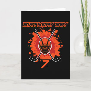 Happy 7th Birthday Boy Black And Orange Hockey Mas Card