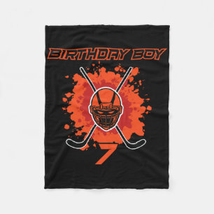 Happy 7th Birthday Boy Black And Orange Hockey Mas Fleece Blanket