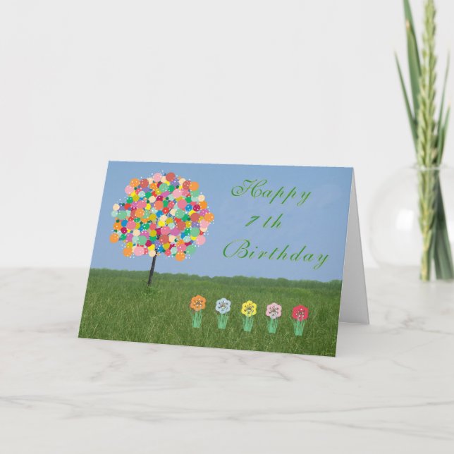 Happy 7th Birthday, Bubblegum Tree Card (Front)
