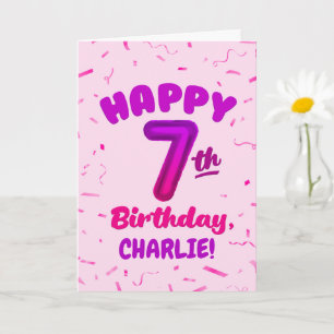 Happy 7th Birthday Card with Custom Name