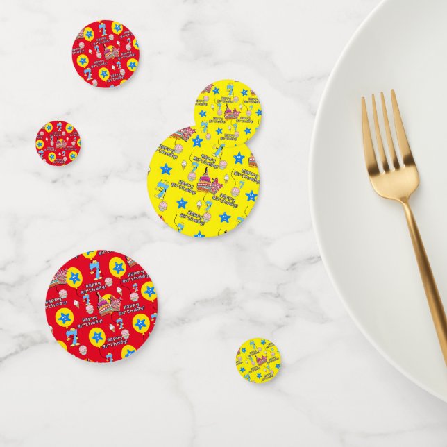 Happy 7th Birthday Confetti, #7 Yellow & Red Confetti (Group)