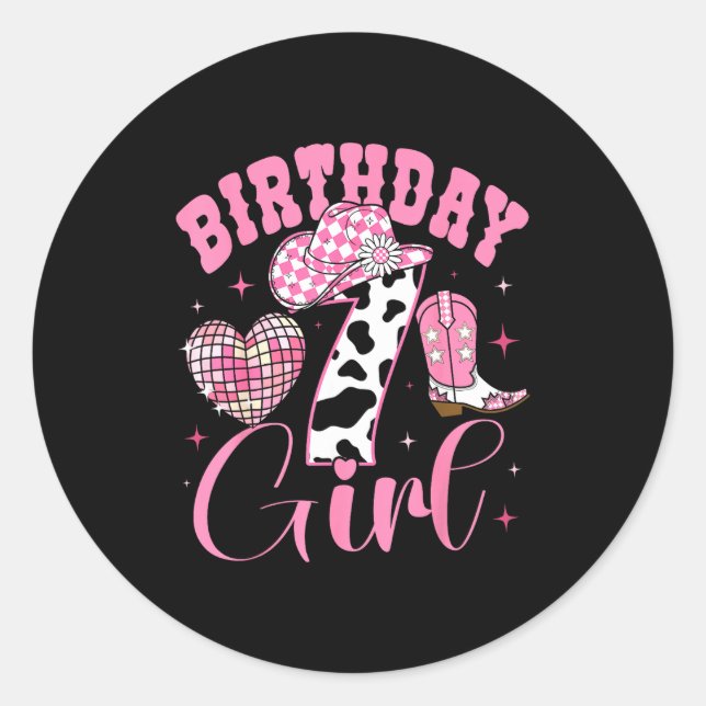 Happy 7th Birthday Girl Outfit Rodeo Western Cowgi Classic Round Sticker (Front)