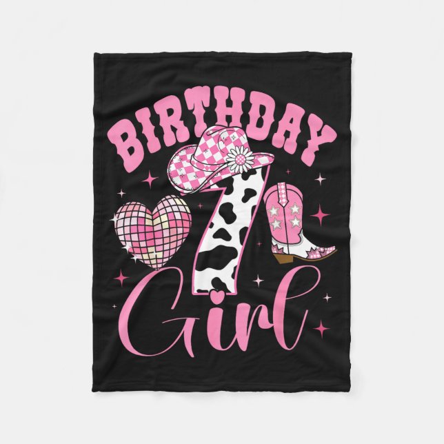 Happy 7th Birthday Girl Outfit Rodeo Western Cowgi Fleece Blanket (Front)