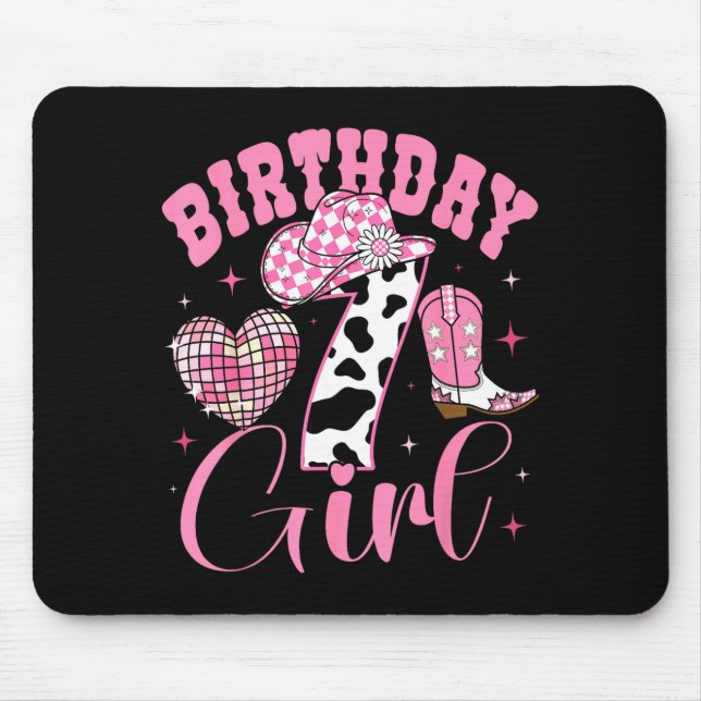 Happy 7th Birthday Girl Outfit Rodeo Western Cowgi Mouse Pad (Front)