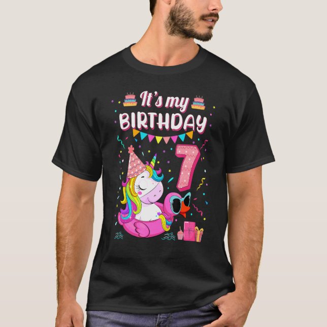 Happy 7th Birthday Girl Unicorn Duck Float Summer  T-Shirt (Front)