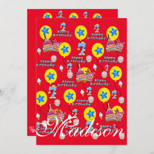 Happy 7th Birthday Invitation Birthday #7 Red