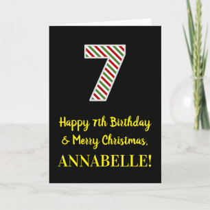 Happy 7th Birthday & Merry Christmas, Custom Name Card