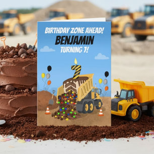 Happy 7th Birthday Personalise Dump Truck  Card