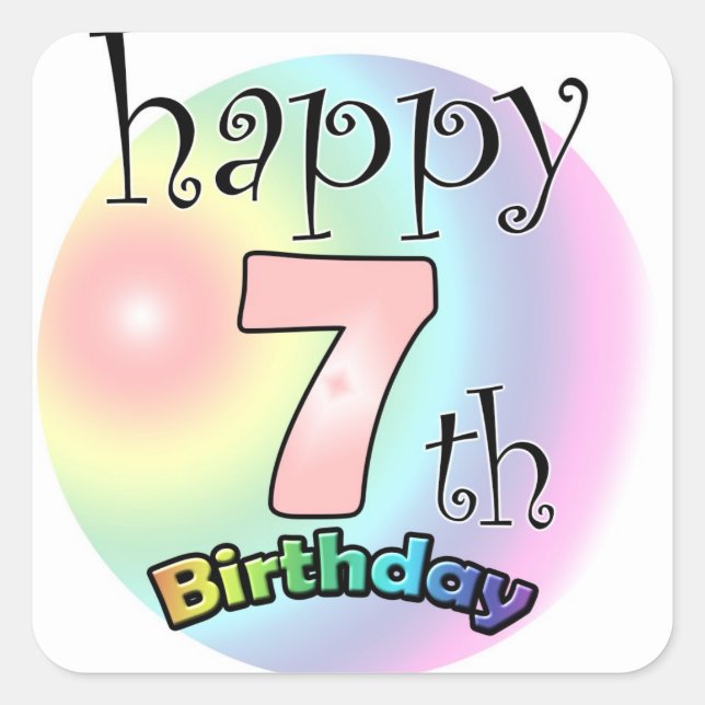 Happy 7th Birthday (Pink) Square Sticker (Front)