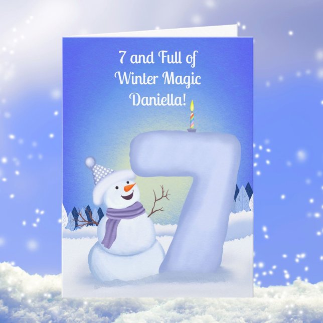Happy 7th Birthday Snowman with a Snowy Seven  Card (Creator Uploaded)