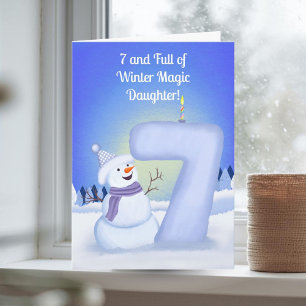 Happy 7th Birthday Snowman with a Snowy Seven  Card