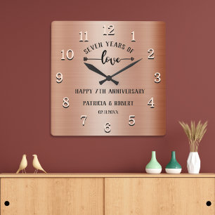 Happy 7th Wedding Anniversary Copper Anniversary Square Wall Clock