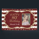 Happy 80th Birthday Banner Burgundy and Gold Photo<br><div class="desc">Happy 80th Birthday Banner for women or man. Burgundy and Gold Birthday Party Banner. Gold Glitter Confetti. Burgundy and White Stripes. Printable Digital. For further customisation,  please click the "Customise it" button and use our design tool to modify this template.</div>